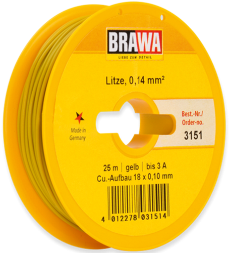 Brawa 3151 H0 - Schaltlitze 0,14 mm², 25 m Spule, gelb