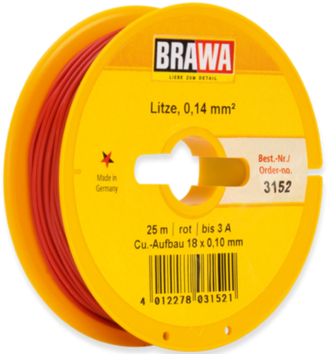 Brawa 3152 H0 - Schaltlitze 0,14 mm², 25 m Spule, rot
