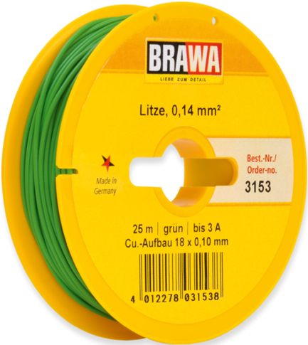 Brawa 3153 H0 - Schaltlitze 0,14 mm², 25 m Spule, grün