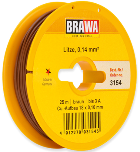 Brawa 3154 H0 - Schaltlitze 0,14 mm², 25 m Spule, braun
