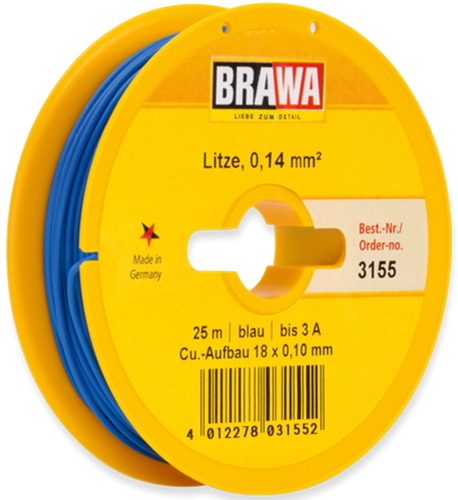 Brawa 3155 H0 - Schaltlitze 0,14 mm², 25 m Spule, blau