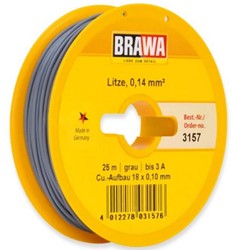 Brawa 3157 H0 - Schaltlitze 0,14 mm², 25 m Spule, grau
