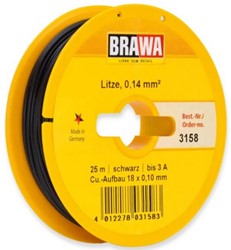 Brawa 3158 H0 - Schaltlitze 0,14 mm², 25 m Spule, schw.
