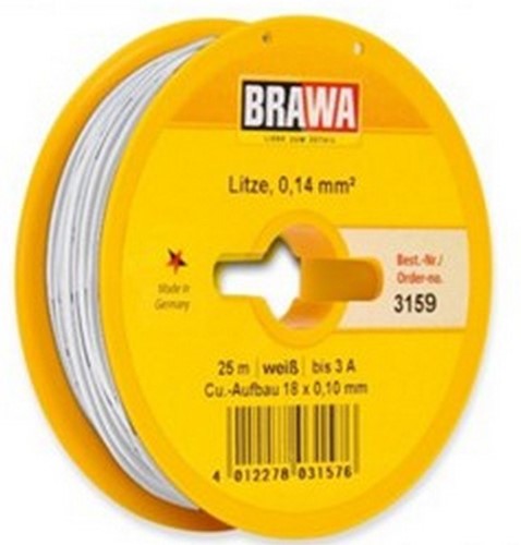 Brawa 3159 H0 - Schaltlitze 0,14 mm², 25 m Spule, weiß