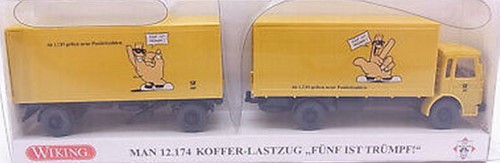 Wiking 32-17 H0 - MAN 12.174 Vrachtwagen met Aanhanger Fünf ist Trümpf" Geel"