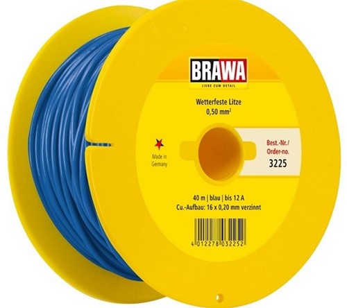 Brawa 3225 H0 - Litze 0,50 mm², 40 m Spule, blau