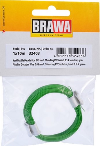 Brawa 32403 H0 - Decoderlitze 0,05 mm², 10 m Ring, grün