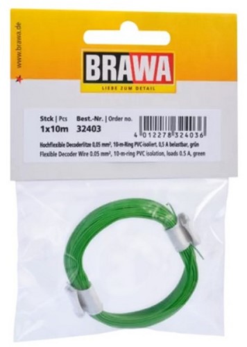 Brawa 32403 H0 - Decoderlitze 0,05 mm², 10 m Ring, grün