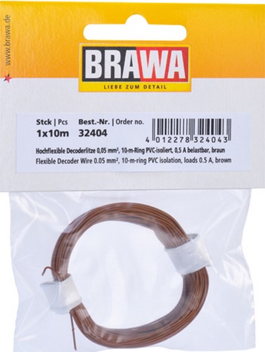 Brawa 32404 H0 - Decoderlitze 0,05 mm², 10 m Ring, braun