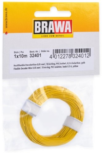 Brawa 32401 H0 - Decoderlitze 0,05 mm², 10 m Ring, gelb
