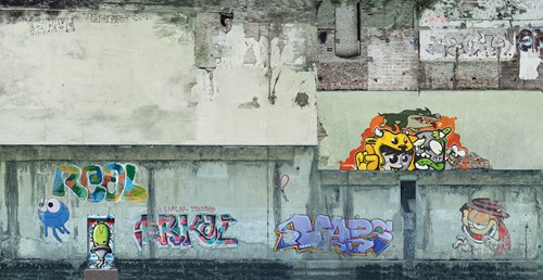 Noch 56669 H0 - Betonnen muur, graffiti, 3D karton (Industriewanden)