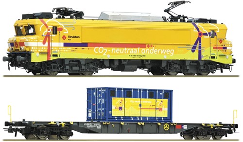 Roco 7500117 H0 - Set met Elektrische locomotief 1756 en containerwagen, Strukton Rail DC 