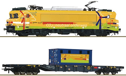 Roco 7500117 H0 - Set met Elektrische locomotief 1756 en containerwagen, Strukton Rail DC 