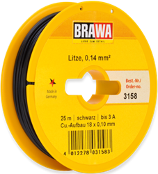 Brawa 3158 H0 - Schaltlitze 0,14 mm², 25 m Spule, schw.