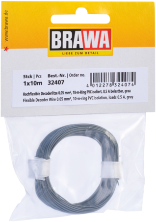 Brawa 32407 H0 - Decoderlitze 0,05 mm², 10 m Ring, grau