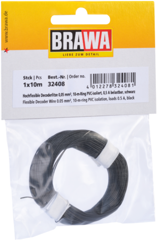 Brawa 32408 H0 - Decoderlitze 0,05 mm², 10 m Ring, schwarz
