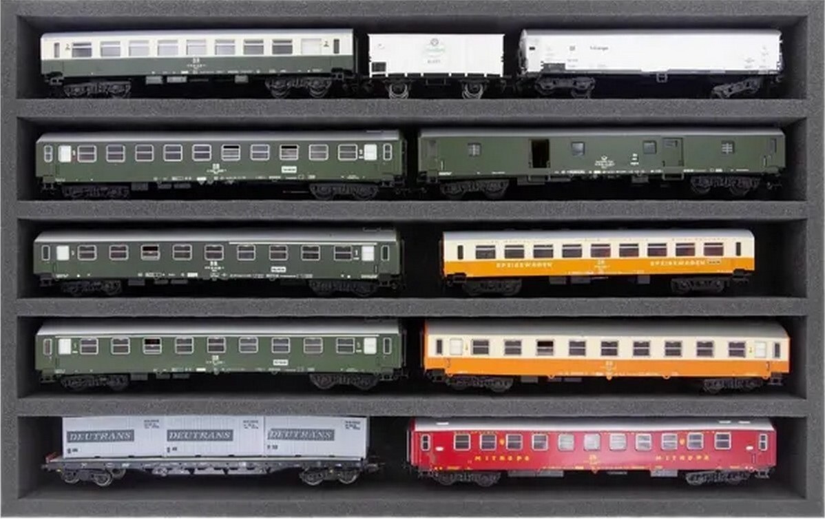 Feldherr opbergbox FSLB075 voor modelspoorlocomotieven, wagons en voertuigen - 5 sleuven voor H0-spoor verticaal, Amount:2 pcs