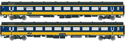 Exact-Train EX11001 H0 - 2-delige Set NS ICRm Den Haag -Eindhoven voor binnenlandse inzet Passagiersrijtuig Bpmz10 en Bagagerijtuig Bpmdz9 ( Nieuwe Kleuren Geel/Blauw)