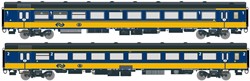 Exact-Train EX11020 H0 - 2-delige Set NS ICRm Garnituur 1 (Amsterdam - Brussel) voor het Hsl traject ingezet Eindwagen Bpmez10 en Passagiersrijtuig Apmz10 ( Nieuwe Kleuren Geel/Blauw)