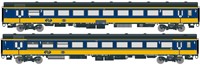 Exact-Train EX11022 H0 - 2-delige Set NS ICRm Garnituur 1 (Amsterdam - Brussel) voor het Hsl traject ingezet Passagiersrijtuig Bpmz10 en Passagiersrijtuig Apmz10 ( Nieuwe Kleuren Geel/Blauw)