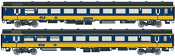 Exact-Train EX11022 H0 - 2-delige Set NS ICRm Garnituur 1 (Amsterdam - Brussel) voor het Hsl traject ingezet Passagiersrijtuig Bpmz10 en Passagiersrijtuig Apmz10 ( Nieuwe Kleuren Geel/Blauw)