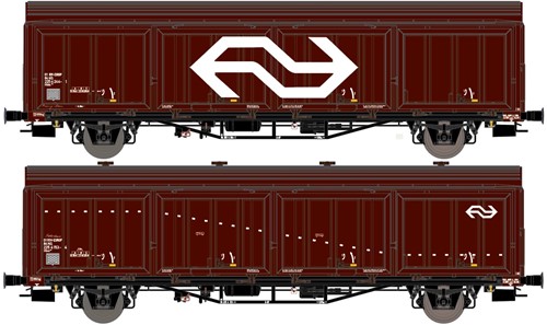 Exact-Train EX20823 H0 - 2-delige Set NS Hbis Bruin Groot NS Logo 'Hamburg Altona' en NS Hbis Bruine Strepen 'Philips Kobenhavn'