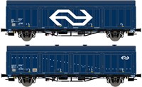 Exact-Train EX20825 H0 - 2-delige Set NS Hbis Nr. 25 RIV 84 NS 225 4 232-8 3 Ribben Blauw gross NS Logo Opschrift HCR 'Bellinzone' en NS Hbis Nr. 01 EUROP 84 NS 225 4 067-6 3 Ribben Blauw weiser Str