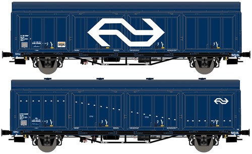 Exact-Train EX20826 H0 - 2er-Set NS Hbis Nr. 01 EUROP 84 NS 225 4 302-7, 3 Sicken, blau, gross NS Logo, Aufschrift 'Aachen' und NS Hbis Nr. 01 EUROP 84 NS 225 4 135-1, 3 Sicken, blau, weisser Streifen