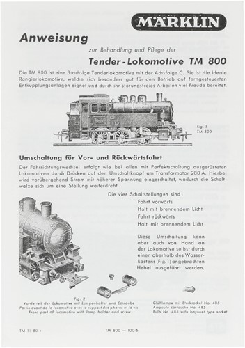 Marklin TM 800 Tender Locomotive br 80 - Replica booklet 1150