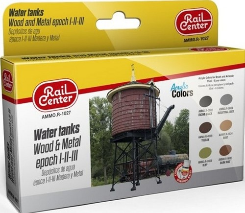 AMMO MIG-R-1027  - RAIL CENTER - WATER TANKS WOOD & METAL I-II-III 15ML 6 JARS