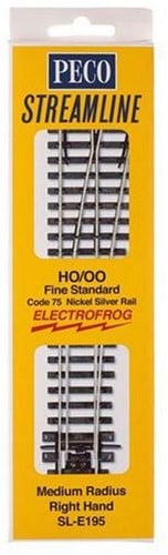 Peco SL-E195 H0 00 - Streamline Rails Wissel Rechts H0/00 Code 75 1stuk