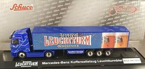 Schuco 22477 H0 - Mercedes Benz Actros Vrachtwagen met Trailer Brauerei Leuchttum