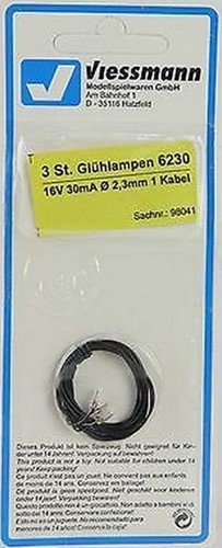 Viessmann 6230 - Gloeilamp 16V 30Ma 2.3mm Helder 1kabel 3stuks